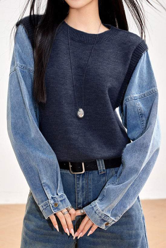 Fashion Denim Patchwork Hoodie - liwisi