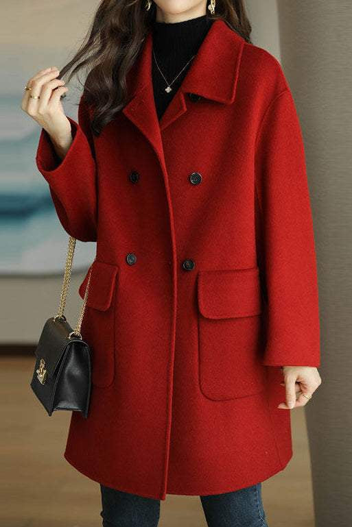 Lapel Melton Coat with Side Pockets - 5 Colors Available, Lined - liwisi