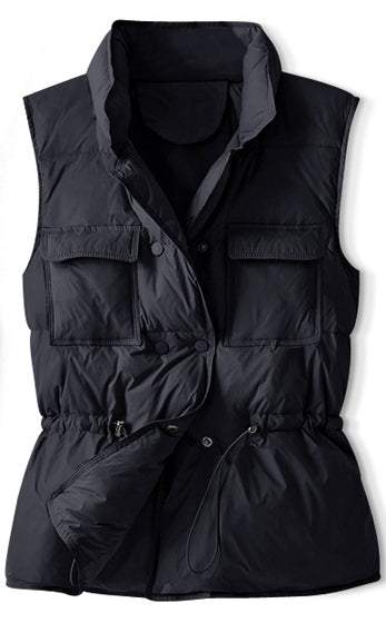 Drawstring cinched-waist down vest - liwisi