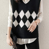 Casual V-Neck Diamond Pattern Knit Vest - 3 Colors Available - liwisi