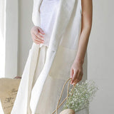 Notch Lapel Color Side Slit Linen Gilet - 3 Colors Available - liwisi