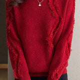 Bottle Neck Fringe Decor Long Sleeve Sweater - 4 Colors Available - liwisi