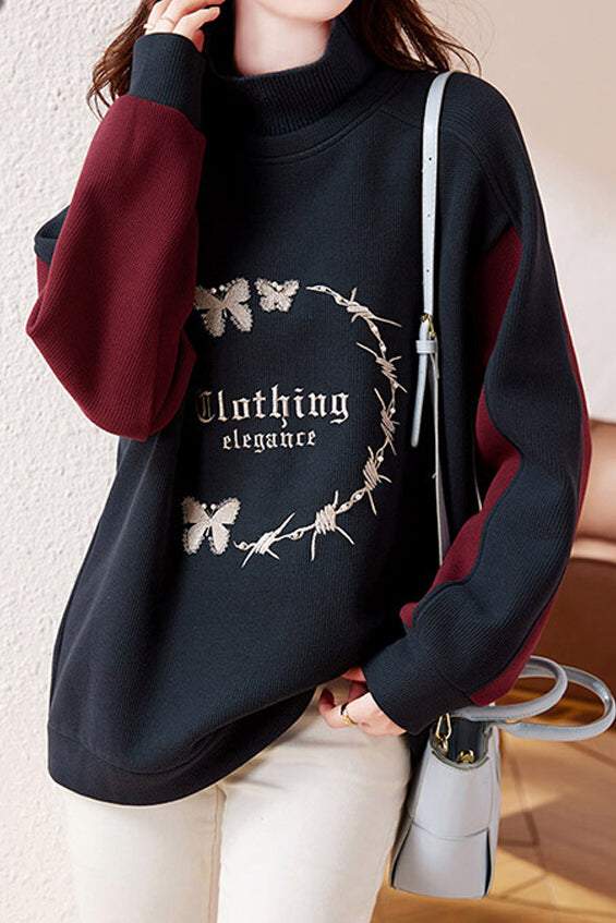 French Chic Semi-Turtleneck Fleece Sweatshirt - liwisi