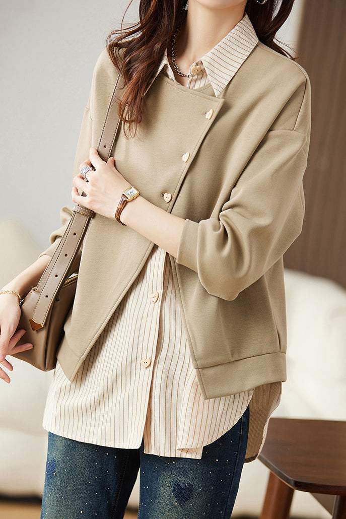 Two - piece Casual Sweatshirt with Stripe Patchwork - liwisi