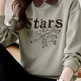 Casual Letter Embroidered Faux Layered Collar Sweatshirt - liwisi