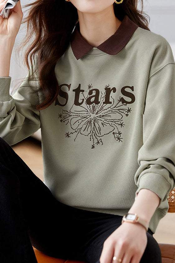 Casual Letter Embroidered Faux Layered Collar Sweatshirt - liwisi