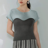 Bi-Color Contrast Casual Knit Top - 3 Colors Available - liwisi