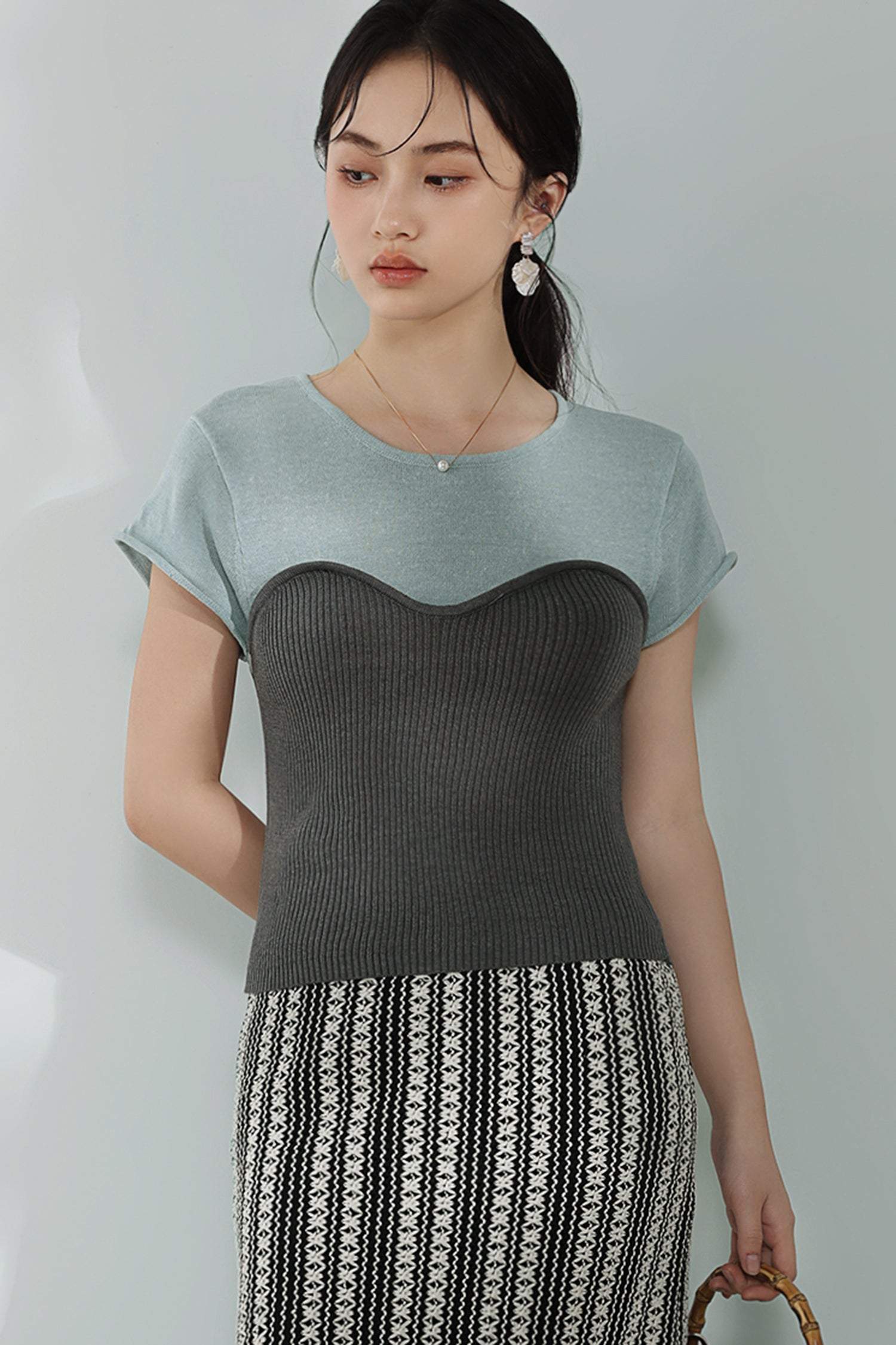 Bi-Color Contrast Casual Knit Top - 3 Colors Available - liwisi