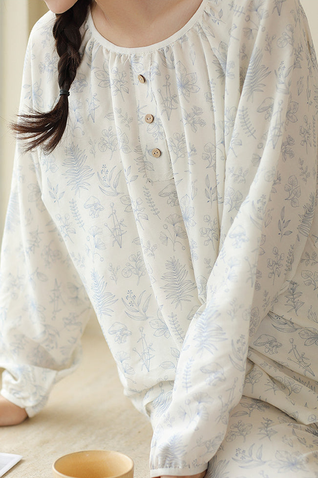 Round-neck printed pajama set - liwisi
