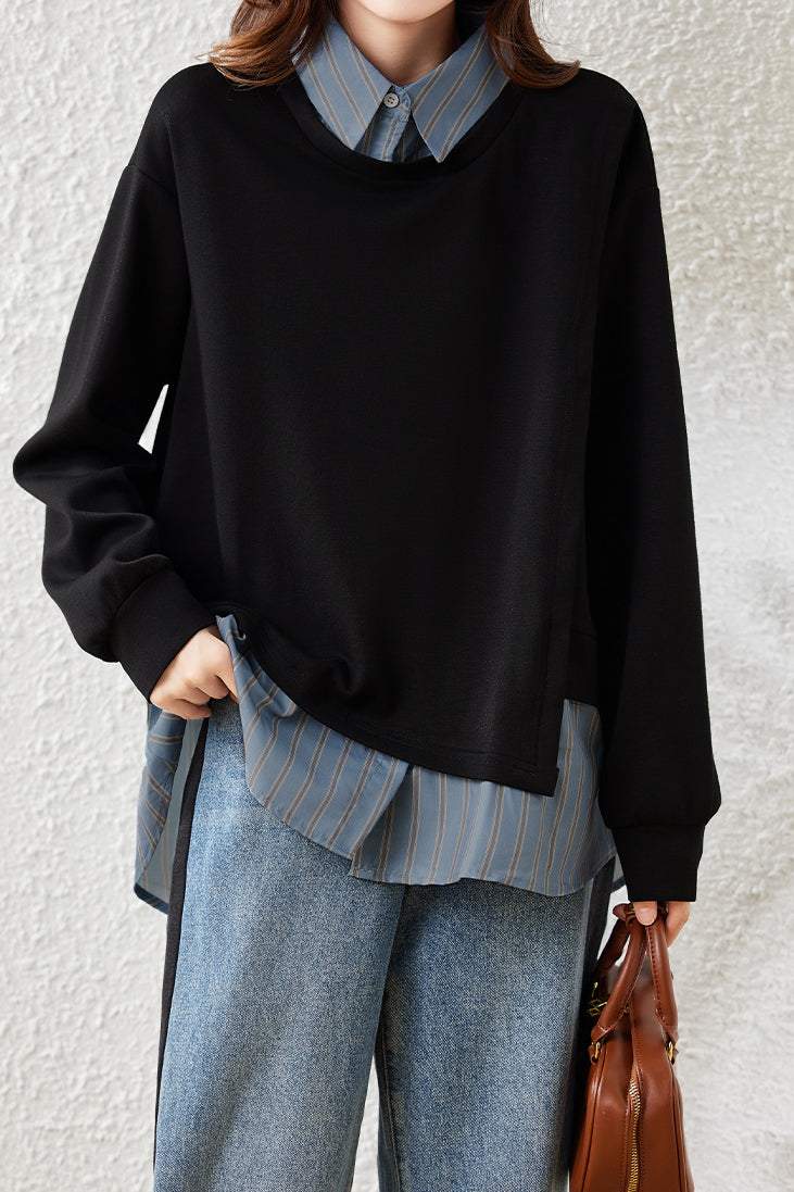 Simple Layered-Look Patchwork Sweatshirt - liwisi