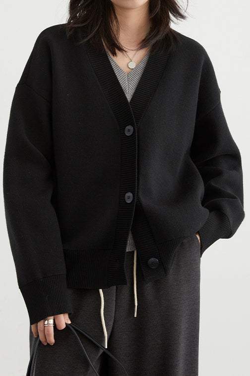 Layered Look V-Neck Drop Shoulder Knit - 4 Colors Available - liwisi