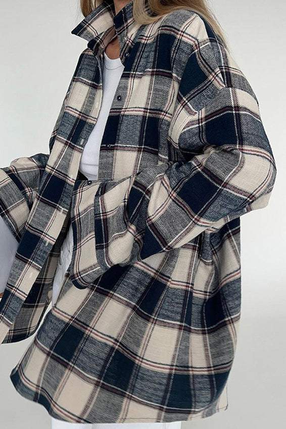 Drop Shoulder Check Pattern Tunic - liwisi