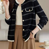 Elegant Round Neck Long Sleeve Striped Cardigan - 4 Colors Available - liwisi