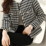 Elegant-Inspired Monochrome Houndstooth Single-Breasted Jacket with Lining - liwisi