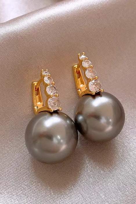 Light luxury copper micro inlaid zircon pearl earrings - liwisi
