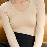 Solid-color round-neck knitted sweater - liwisi