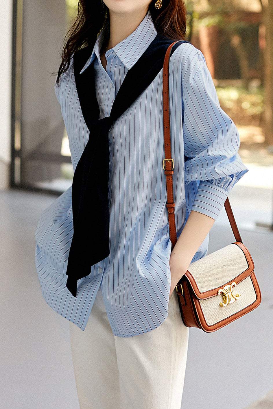 Shawl Sailor Collar Striped Shirt - liwisi