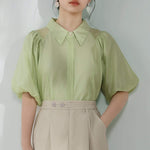 Raglan Balloon Sleeve Placket Shirt with Lining - 3 Colors Available - liwisi