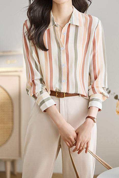 Colorful Striped Long Sleeve Shirt - liwisi
