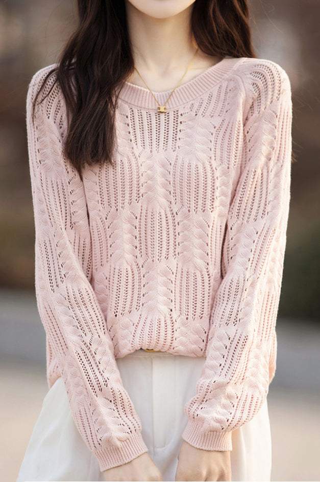 Casual Round Neck Open Knit - 6 Colors Available - liwisi