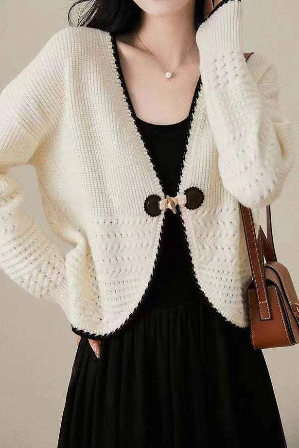 V-Neck Toggle Button Knit Cardigan - 2 Colors Available - liwisi