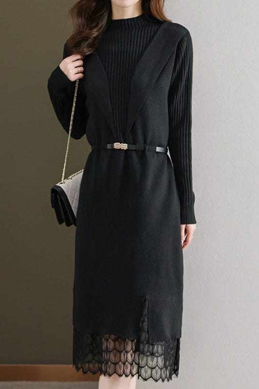 Lace-edged spliced knitted skirt - liwisi