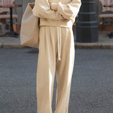 Two-Piece Set: Tall Collar Rib Hem Zip-Up Knit Cardigan + Drawstring Long Knit Pants - 3 Colors Available - liwisi