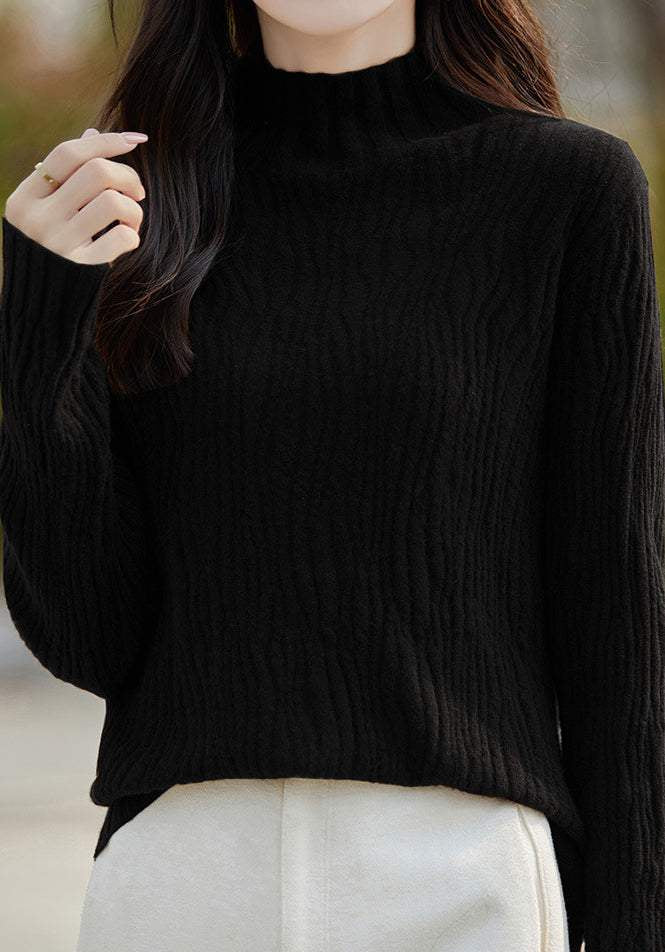 Simple Plain Long Sleeve Round Neck Ruffled Inner Knit - 8 Colors Available - liwisi