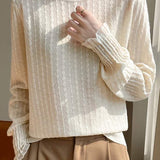 Lace-trimmed semi-high-neck base layer shirt - liwisi