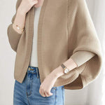 Plain Batwing Sleeve Hooded Knit Cardigan - liwisi
