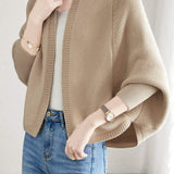 Plain Batwing Sleeve Hooded Knit Cardigan - liwisi
