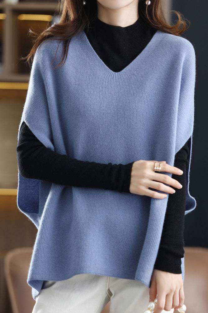 Poncho Style V-Neck Casual Knit Vest - 5 Colors Available - liwisi