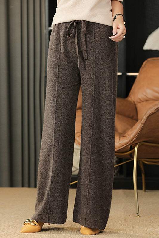 High Waist Drawstring Plain Knit Wide Pants - 4 Colors Available - liwisi