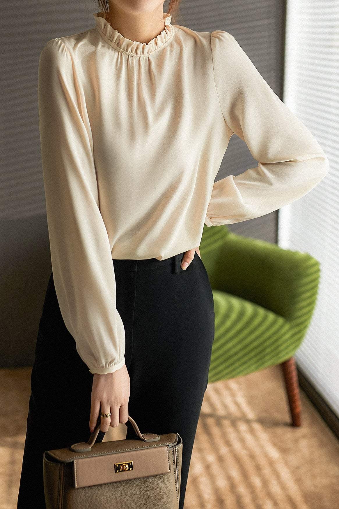 Elegant Ruffle Trim Chiffon Shirt - liwisi