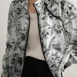 Stand Collar Ink Print Piped Hem Blouson - liwisi