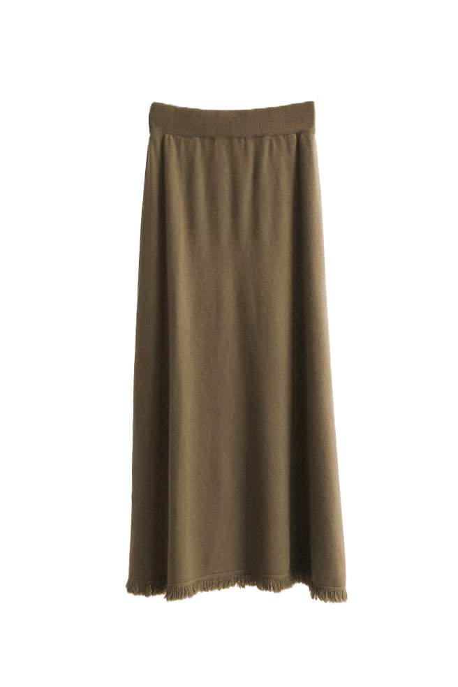 Aラインフリンジ装飾ロングニットスカート 6色入 - liwisi