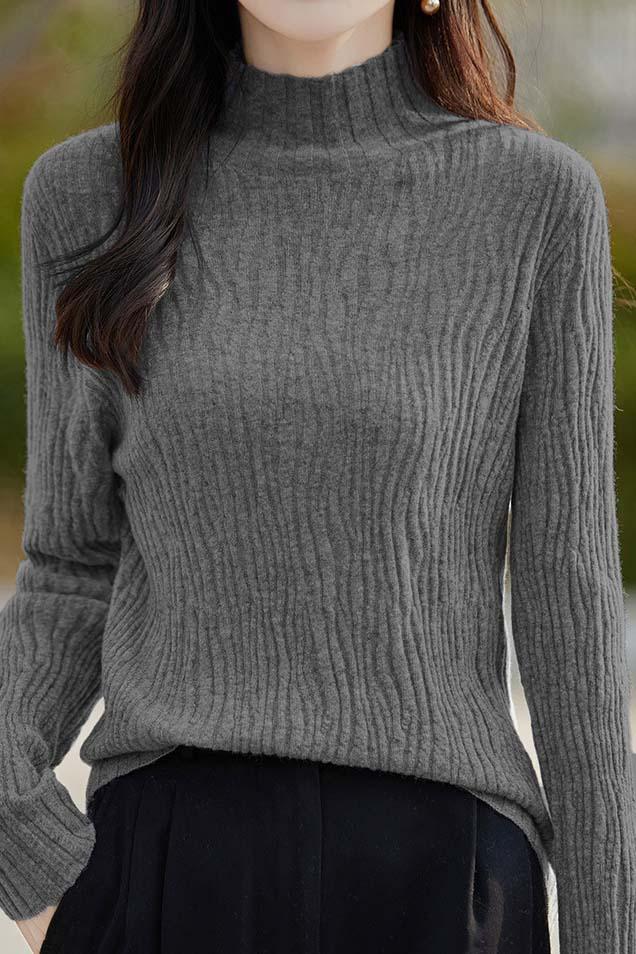 Simple Plain Long Sleeve Round Neck Ruffled Inner Knit - 8 Colors Available - liwisi