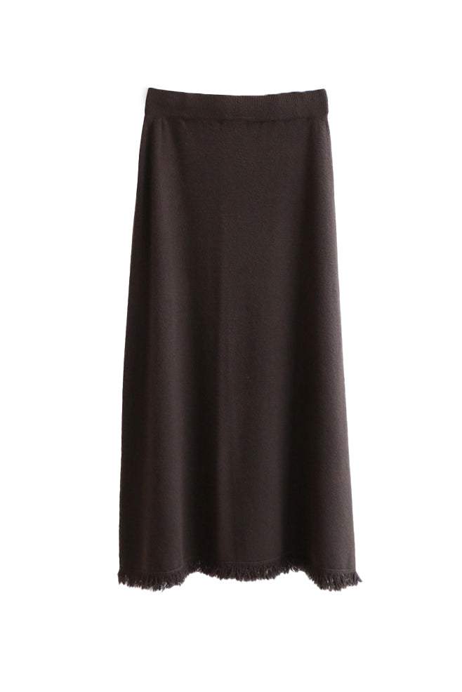 Aラインフリンジ装飾ロングニットスカート 6色入 - liwisi