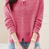 Hollowed-out round-neck knitted shirt - liwisi
