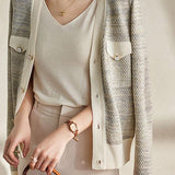 Elegant V-neck long-sleeved cardigan with pockets - liwisi