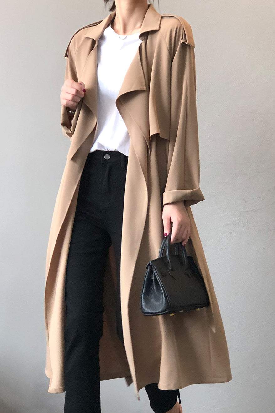 Plain Long Vintage Loose Drop Shoulder Trench Coat Colors