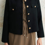 ラウンドネックフラップ装飾ジャケット 裏地付 2色入 - liwisi