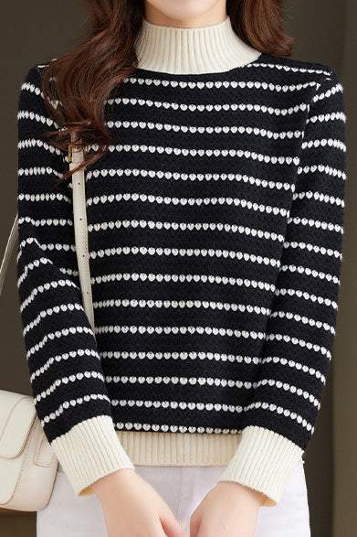 Half Turtleneck Striped Knitted Top - liwisi