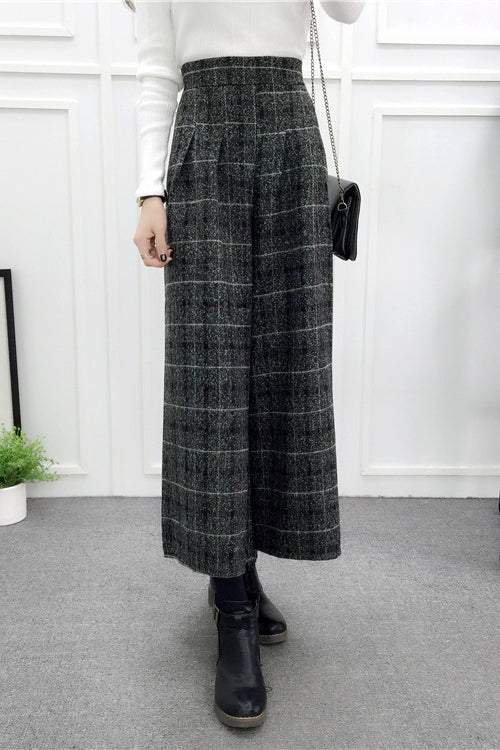 High-Waisted Casual Wool Wide-Leg Trousers - liwisi