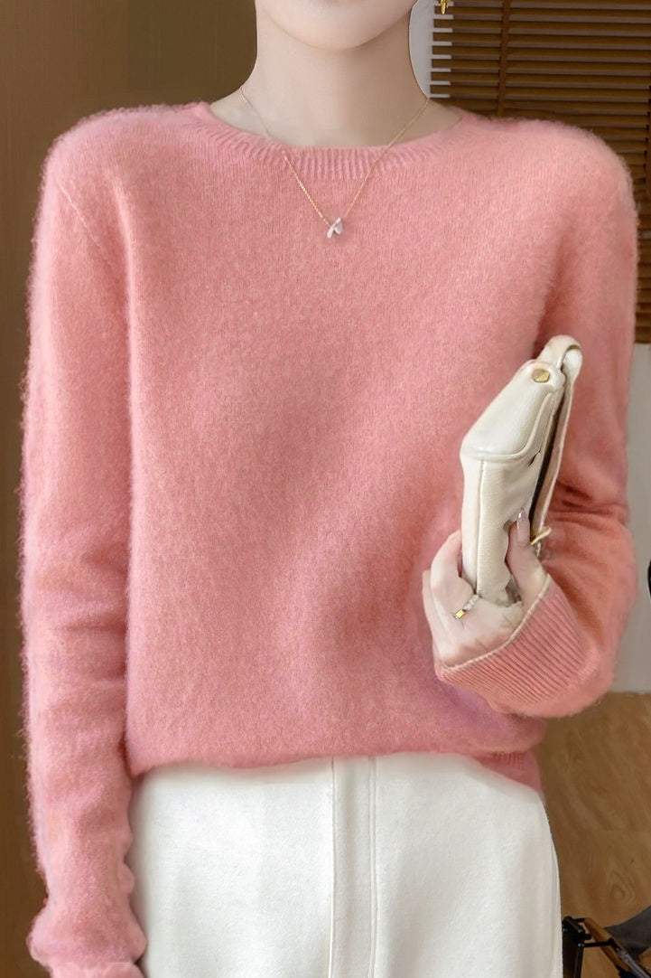 Solid-color round-neck base layer shirt - liwisi