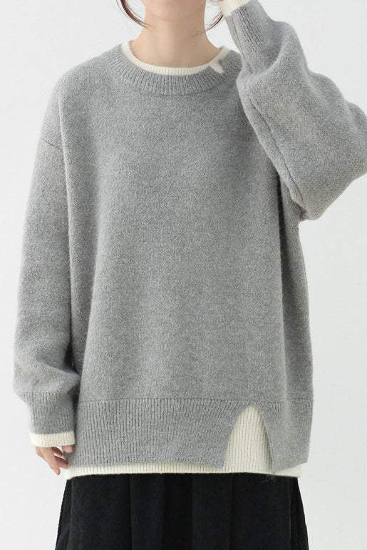 Slit fake two - piece pullover sweater - liwisi
