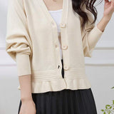 V-Neck Ruffle Hem Knit Cardigan - 4 Colors Available - liwisi