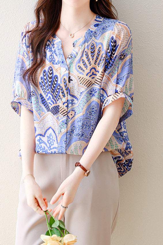 Skipper Collar Printed Short Sleeve Tunic - liwisi