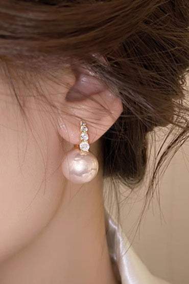 Light luxury copper micro inlaid zircon pearl earrings - liwisi