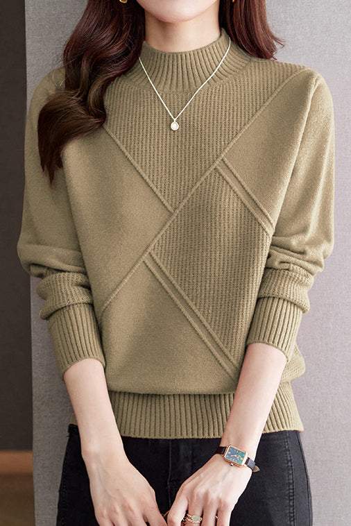 Bottle Neck Casual Jacquard Knit - 4 Colors Available - liwisi